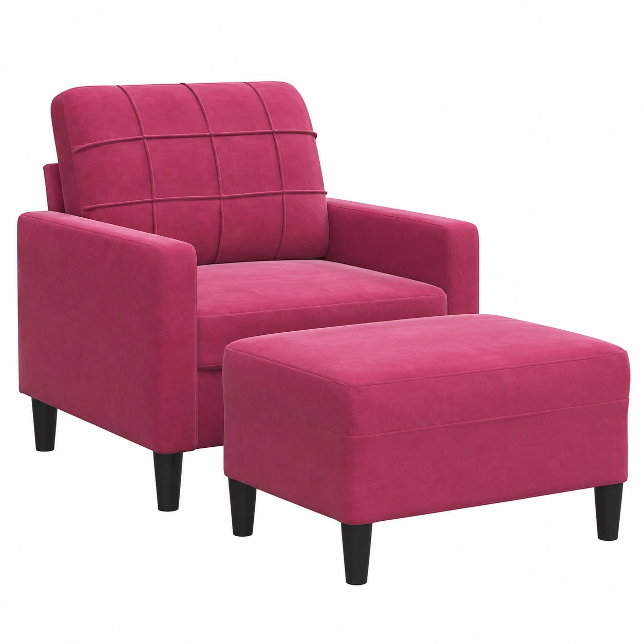 Sillón Club de Terciopelo Rojo con Taburete, 60 cm