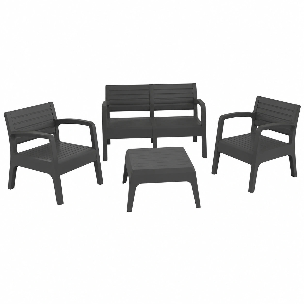 Conjunto de Muebles para Jardín Miami en Grafito - Sofá de 2 Plazas, Sillones y Mesa - Hecho en España con Plástico Reciclado