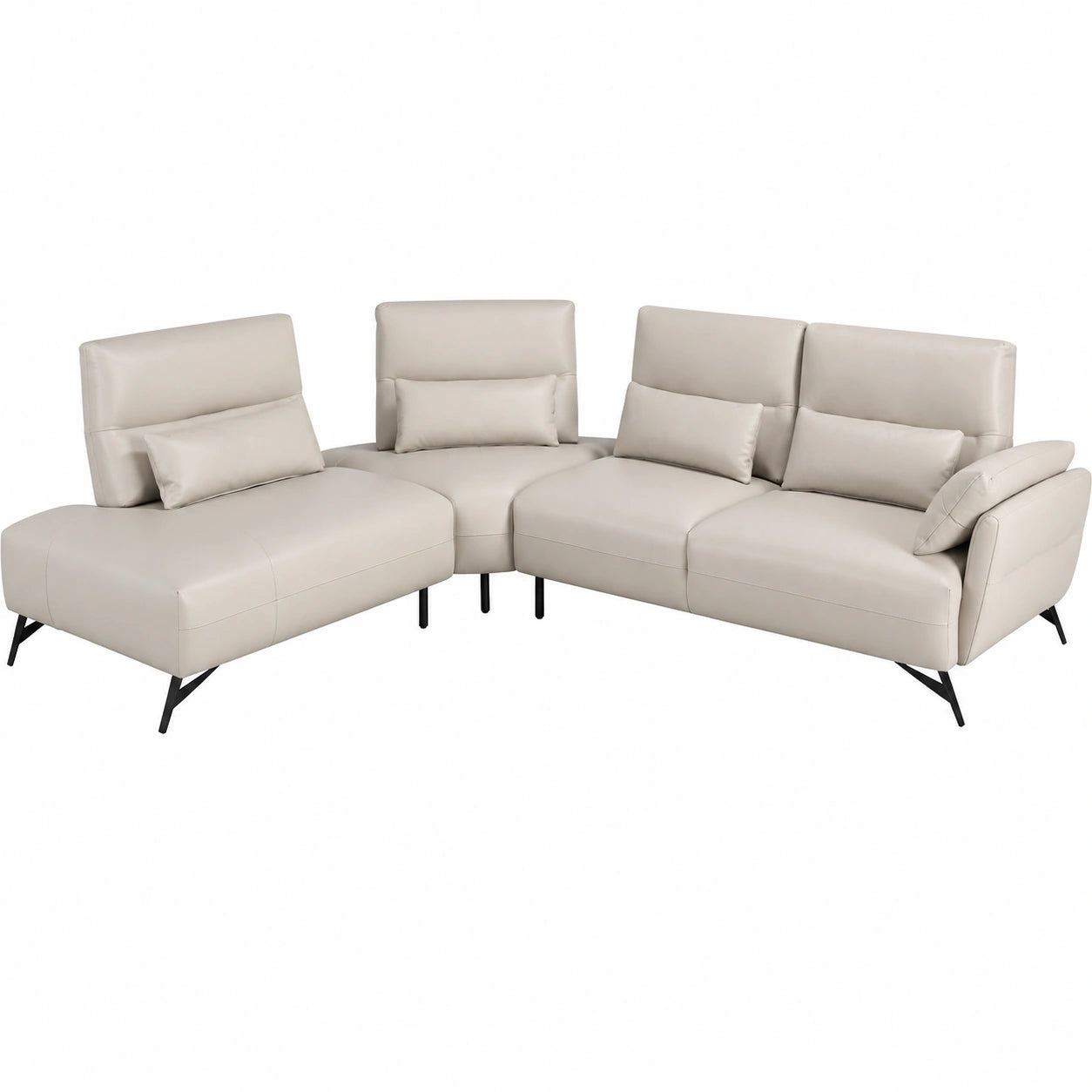 Sofá Chaise Longue 5 Plazas Izquierda Moderno 341x254x94 cm Madera y Acero, Cojines Extra, Color Arena