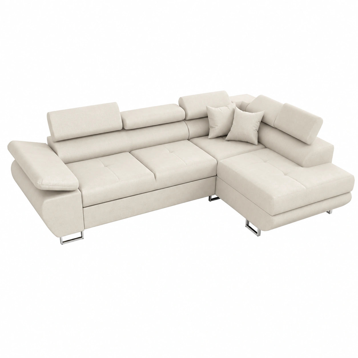 Sofá Cama Esquinero Kingston en Crema con Cajón y Reposacabezas Ajustables
