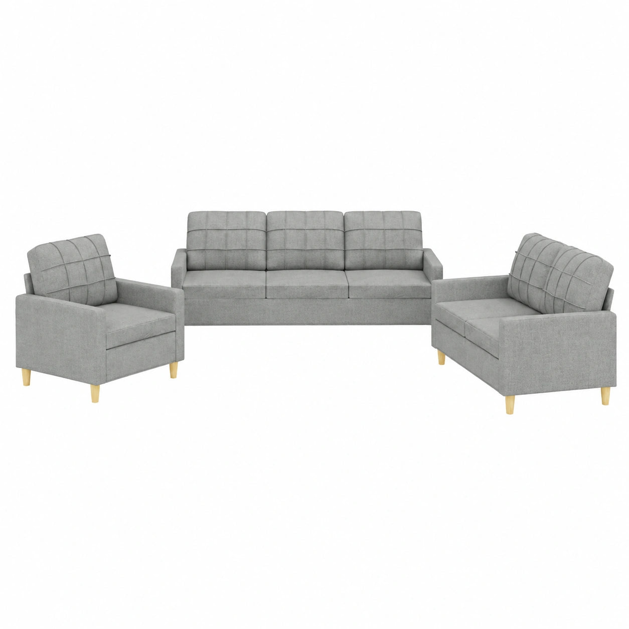 Conjunto de Sofás Modernos 3 Piezas con Cojines Tela Gris Claro para Jardín