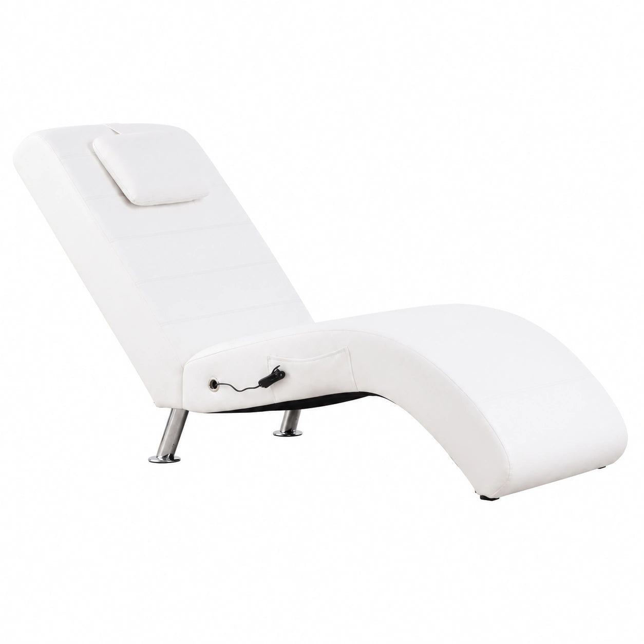 Chaise Longue de Masaje de Cuero Sintético Blanco con Almohada
