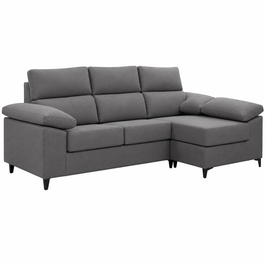 Sofá Lucrezia de 4 Plazas con Chaise Longue - Diseño Moderno y Espacioso en Gris