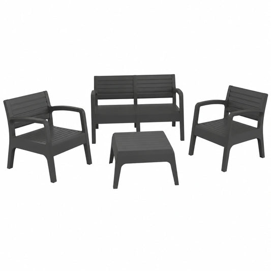 Conjunto de Muebles para Jardín Miami en Grafito - Sofá de 2 Plazas, Sillones y Mesa - Hecho en España con Plástico Reciclado