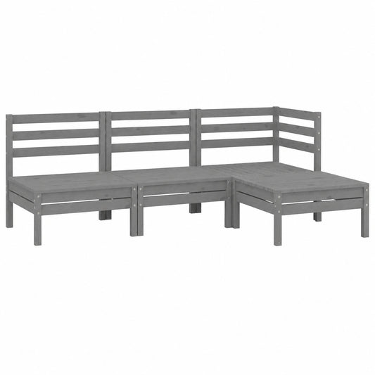 Conjunto de Sofás de Jardín de Madera de Pino Gris - 4 Piezas