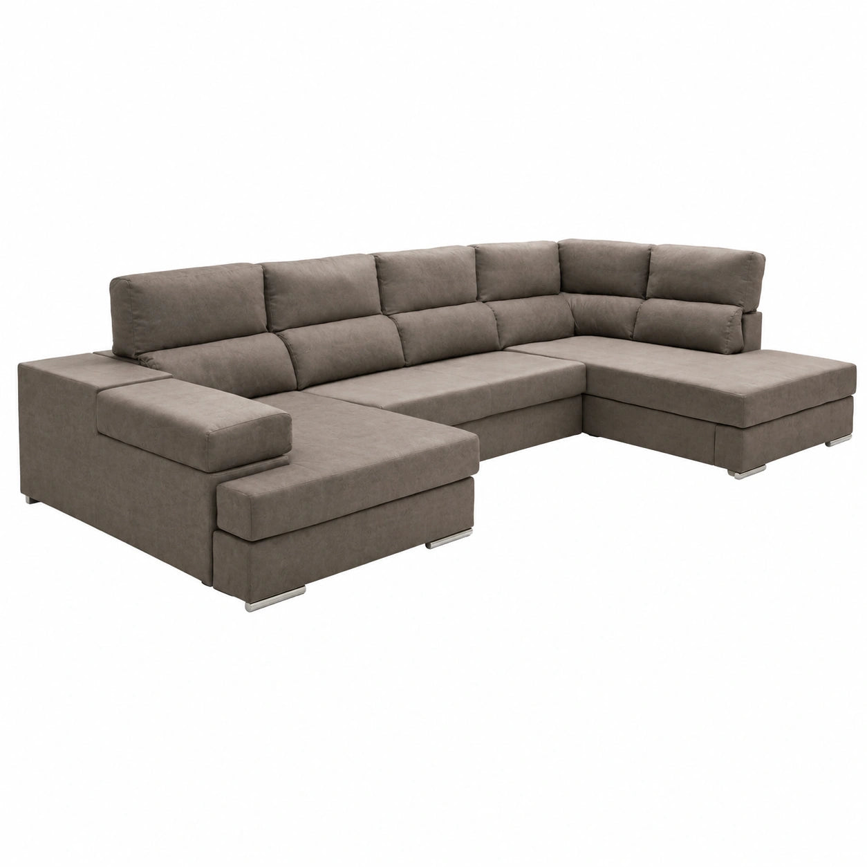 Sofá Chaise Longue Convertible de Lujo en Color Tostado a la Derecha