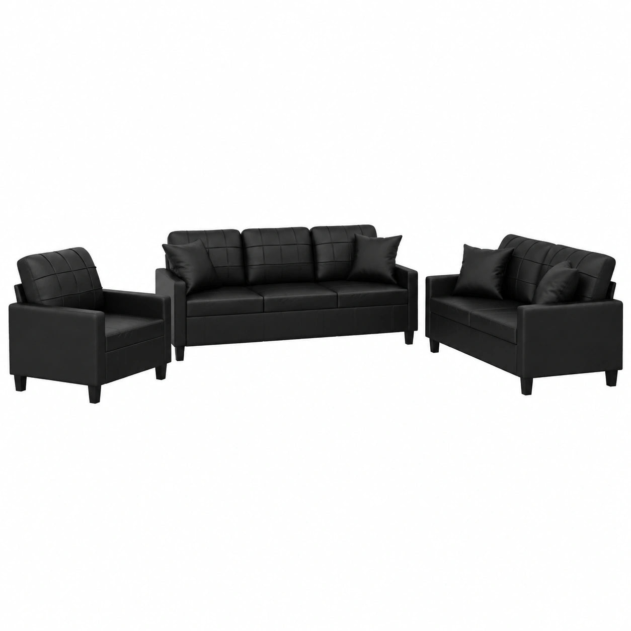Conjunto de sofás de 3 piezas de piel sintética negra para interior y exterior