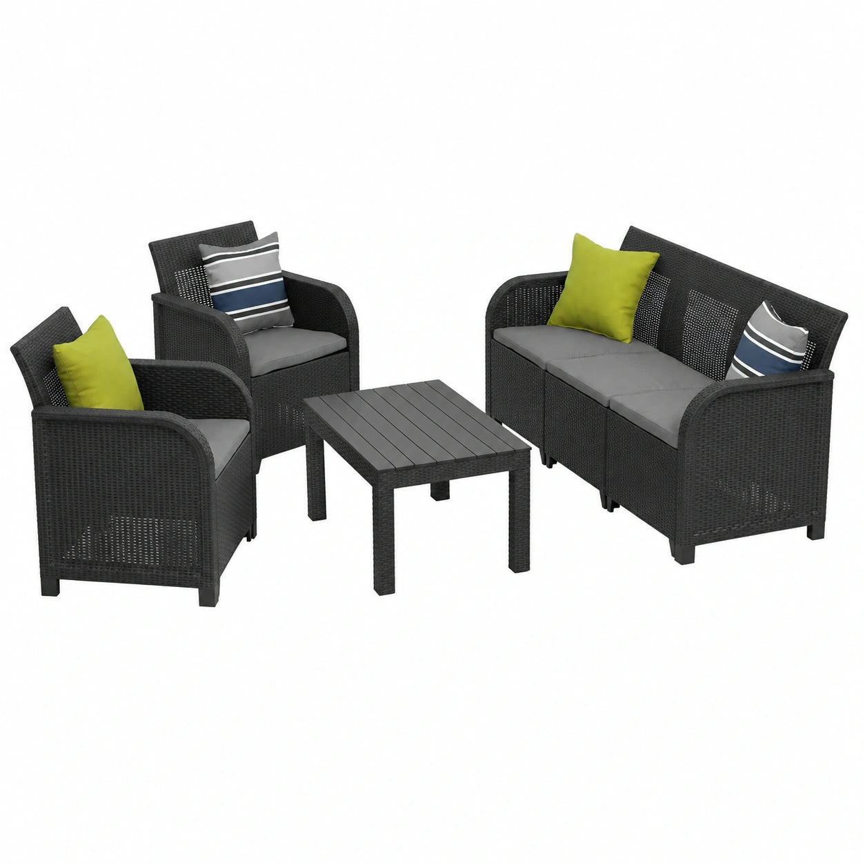 Keter - Set de Muebles de Jardín Sanremo: 2 Sillones, Sofá 3 Plazas y Mesa Auxiliar en Resina Efecto Ratán