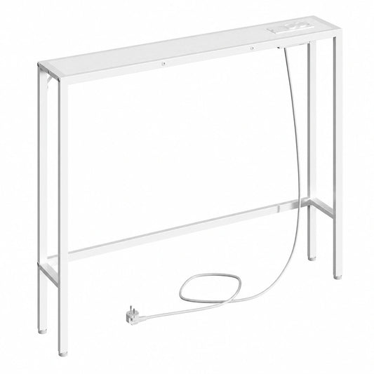 Consola Blanca 100 cm con Enchufe y USB, Mesa de Entrada Estrecha para Pasillo y Salón