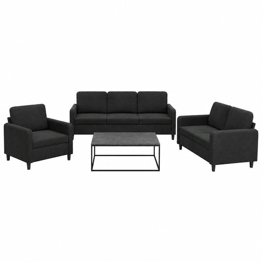 Conjunto de Sofás de Terciopelo Negro de 3 Piezas Homgoday para Sala y Jardín