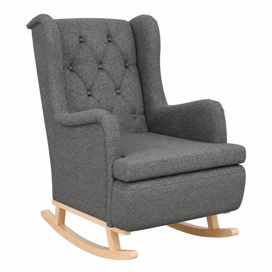 Sillón Mecedora de Tela Gris Oscuro con Patas de Madera