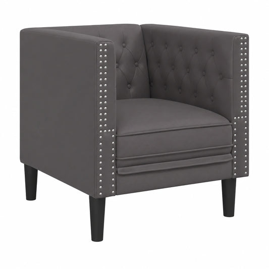 Sillón Chesterfield de Cuero Sintético Gris con Diseño Clásico