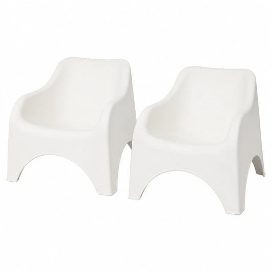 Conjunto de 2 Sillones de Jardín de Plástico Blanco para Exterior con Reposabrazos Cómodos, Diseño Monobloque, Fácil de Limpiar - 70x80x70 cm