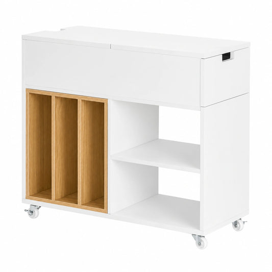Mesa Multifuncional con Ruedas y Almacenaje, Para Salón o Dormitorio, L30 x P61 x H70 cm