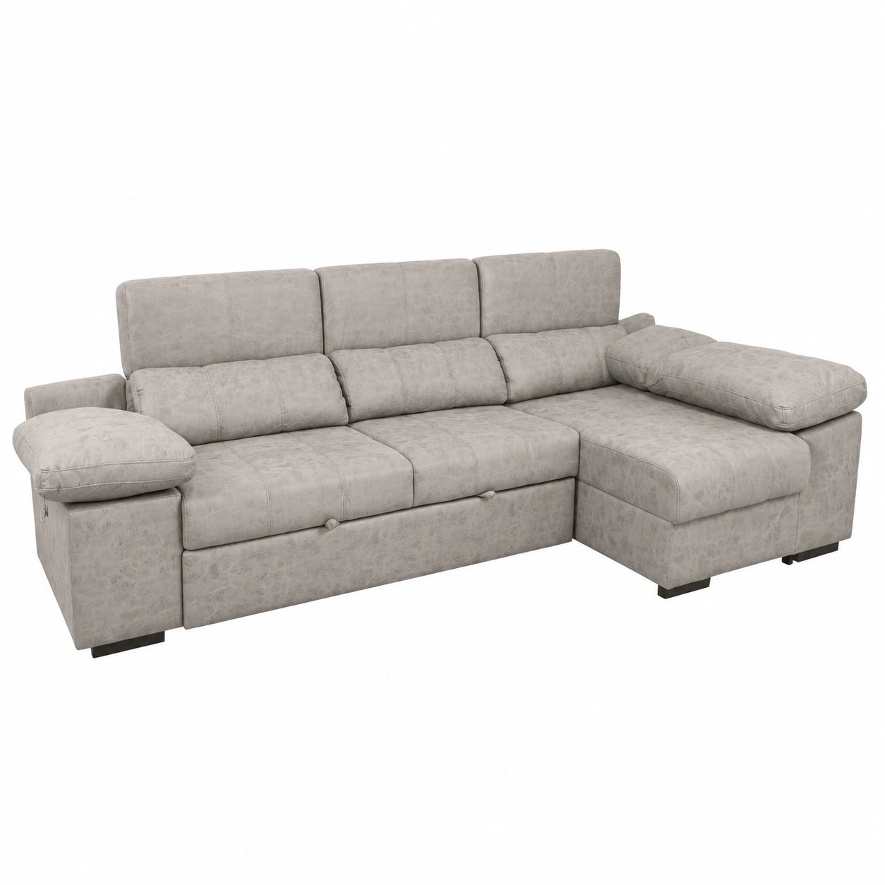 Sofá Cama Chaise Longue con Puffs, Diseño Moderno y Funcional, Color Gris