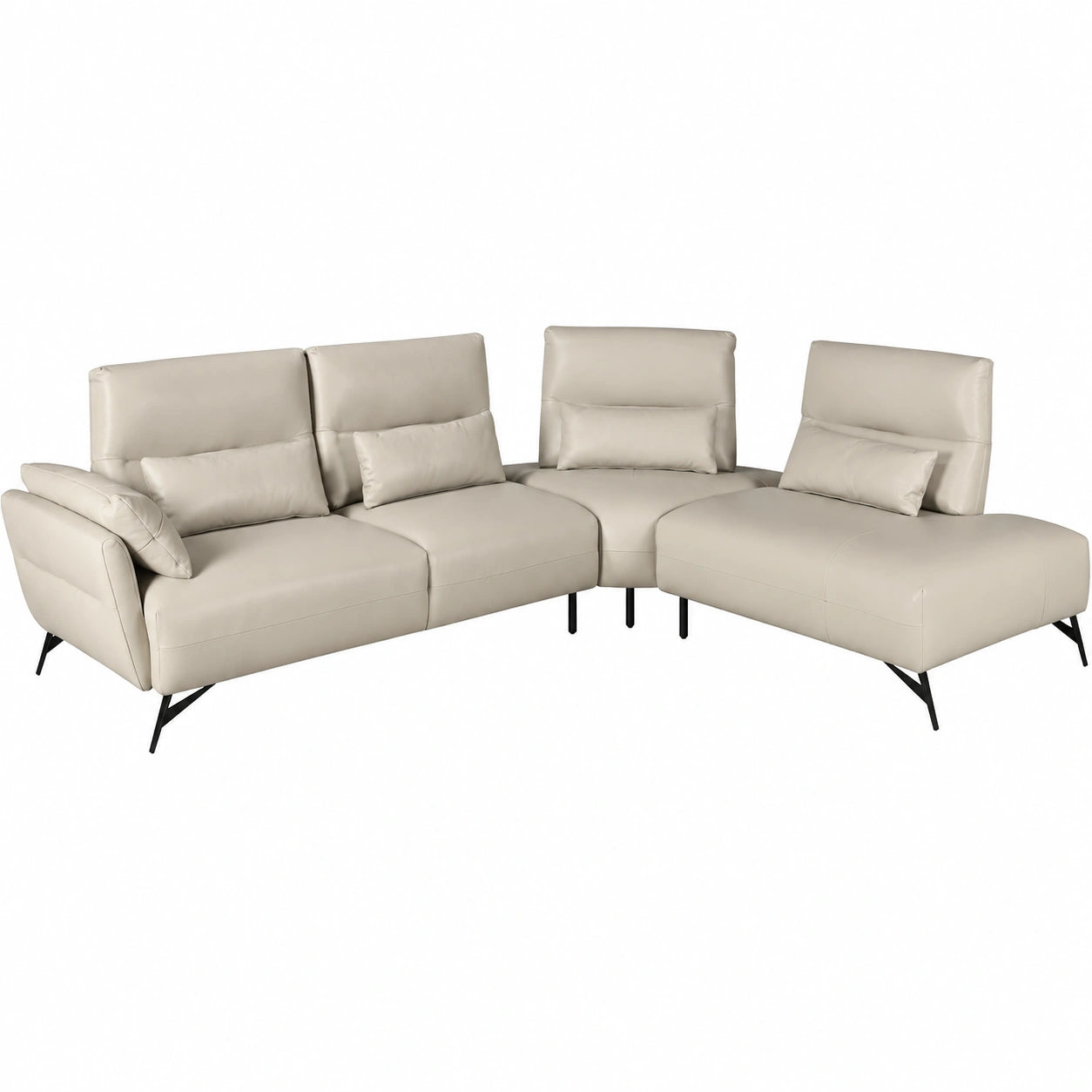 Sofá Chaise Longue 5 Plazas Moderno con Cojines, Madera Maciza y Patas de Acero, Color Arena