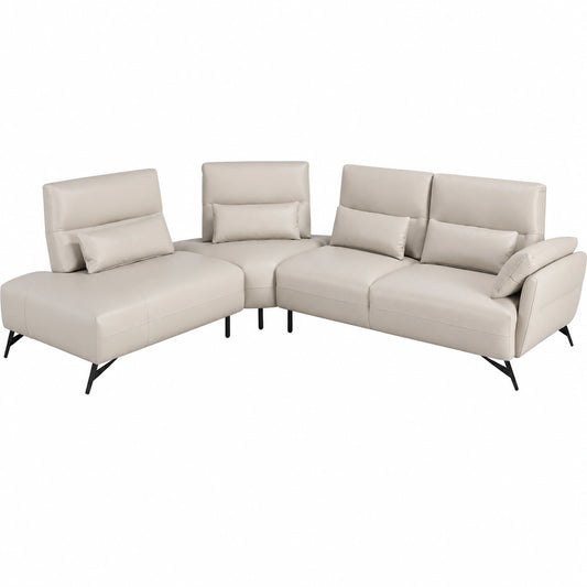 Sofá Chaise Longue 5 Plazas Izquierda Moderno 341x254x94 cm Madera y Acero, Cojines Extra, Color Arena