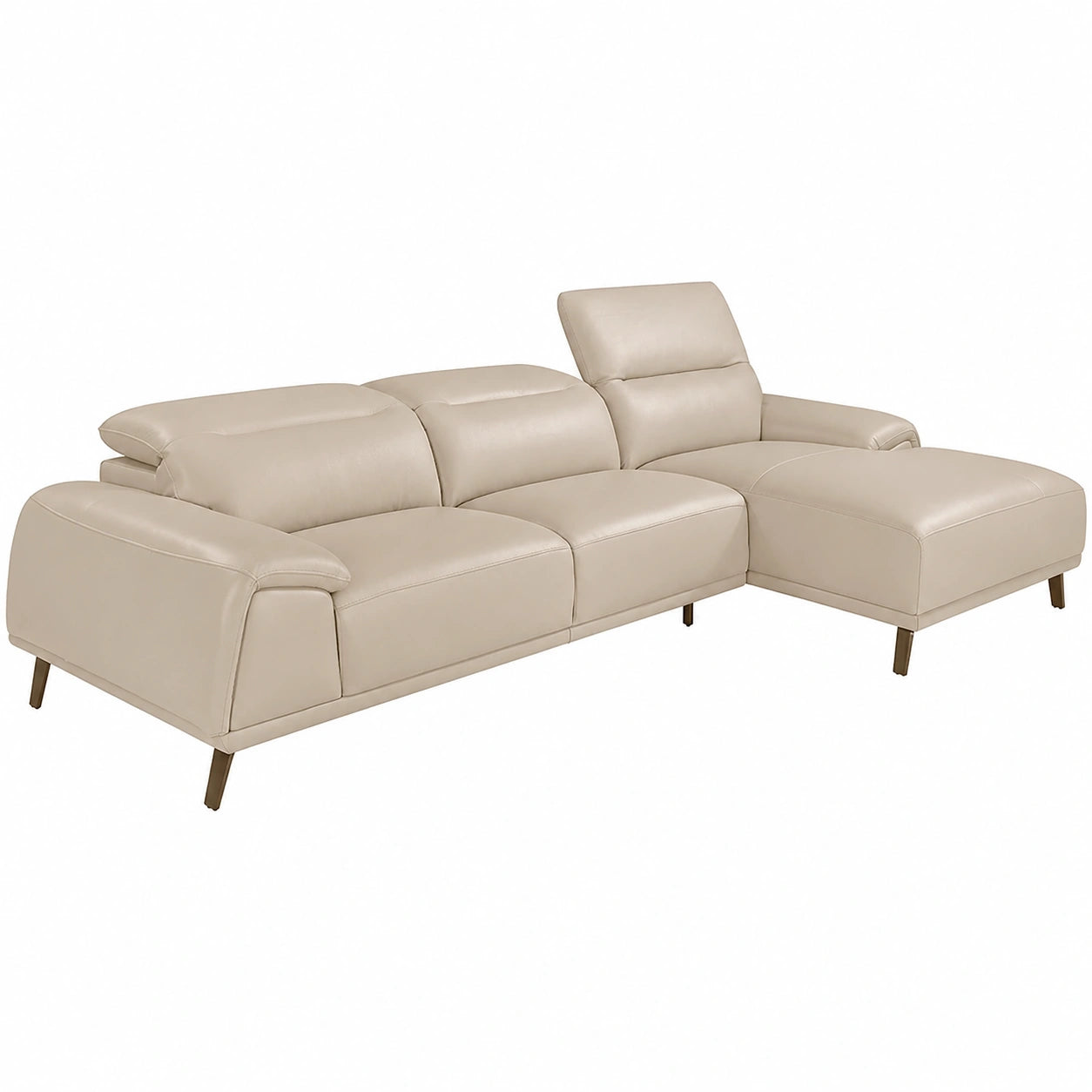 Sofá Chaise Longue en Piel de Vaca Topo - Diseño Minimalista Moderno - Ángulo Derecho - Ideal para Salón