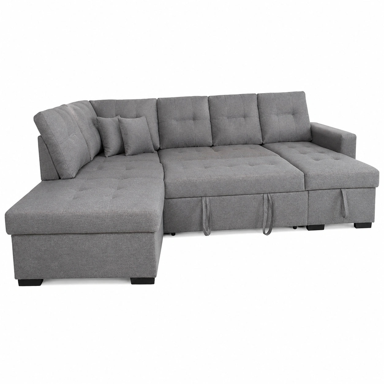 Sofá Cama en U con Chaise Longue Izquierdo y Arcón, Modelo Vento, Diseño Moderno y Funcional, Incluye Cojines Decorativos, Gris