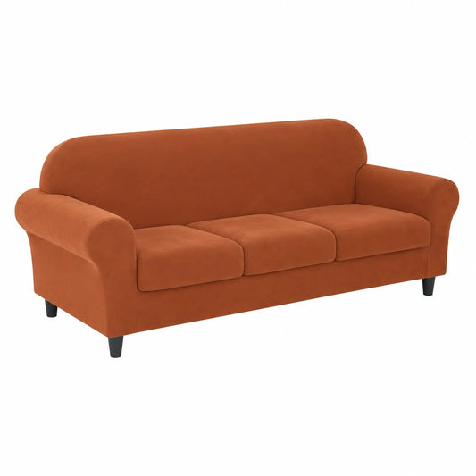 Funda para Sofá de Terciopelo Elástica de Lujo - Protección para Muebles, Mascotas y Niños (Rojo-Marrón, L)