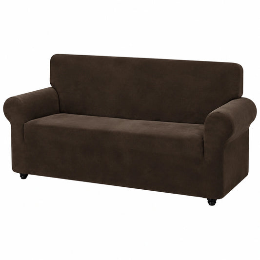 Funda Elástica de Terciopelo para Sofá de 4 Plazas, Protector para Mascotas y Muebles, Color Café Oscuro
