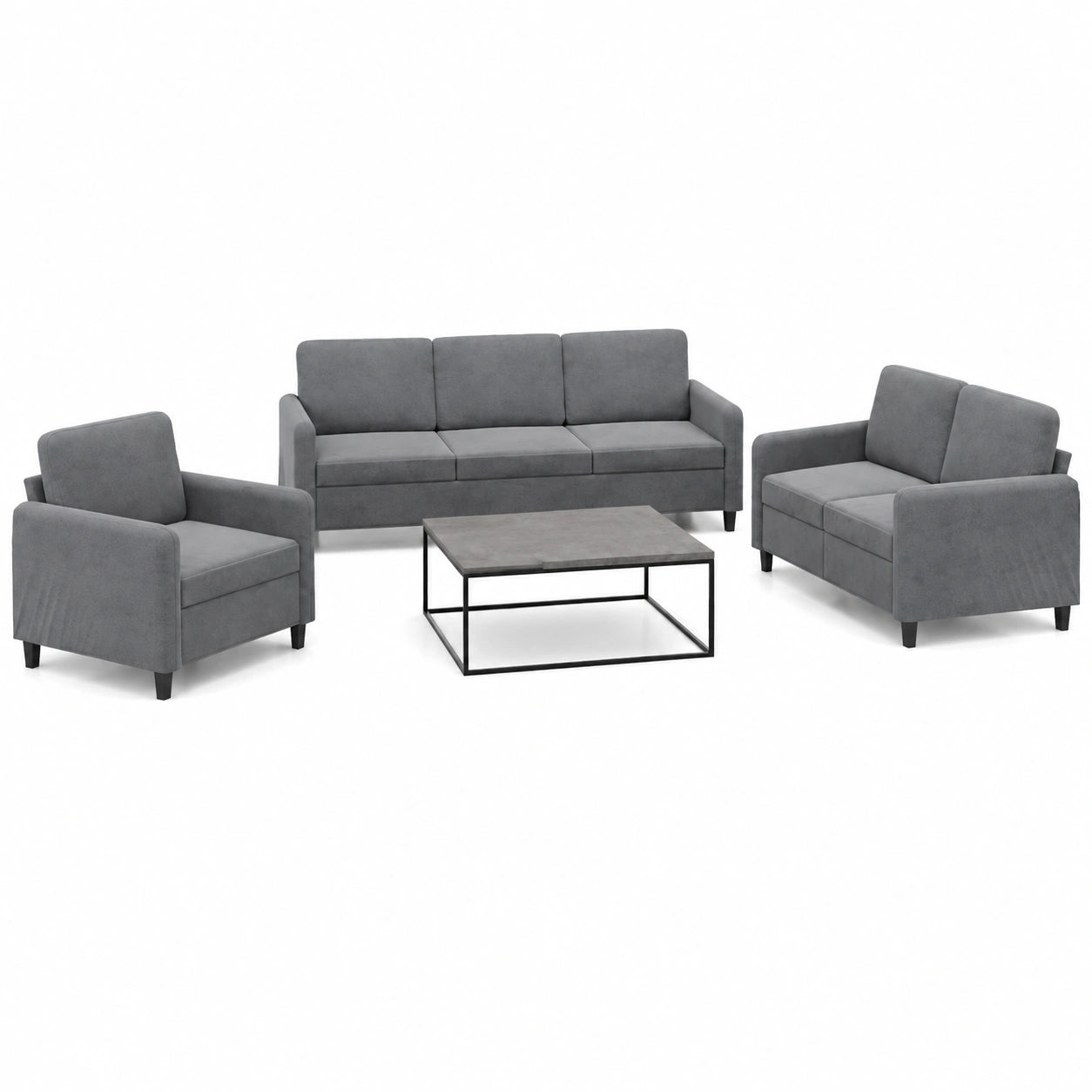 Conjunto de Sofás de Terciopelo Gris Oscuro 3 Piezas para Salón y Jardín - Modelo 3201935