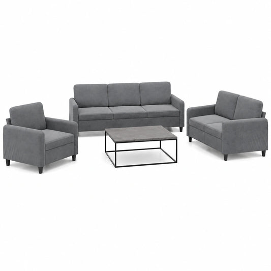 Conjunto de Sofás de Terciopelo Gris Oscuro 3 Piezas para Salón y Jardín - Modelo 3201935