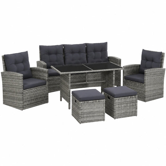 Conjunto de Jardín de Ratán Sintético de 6 Piezas con Sofá, Sillones y Mesa Gris