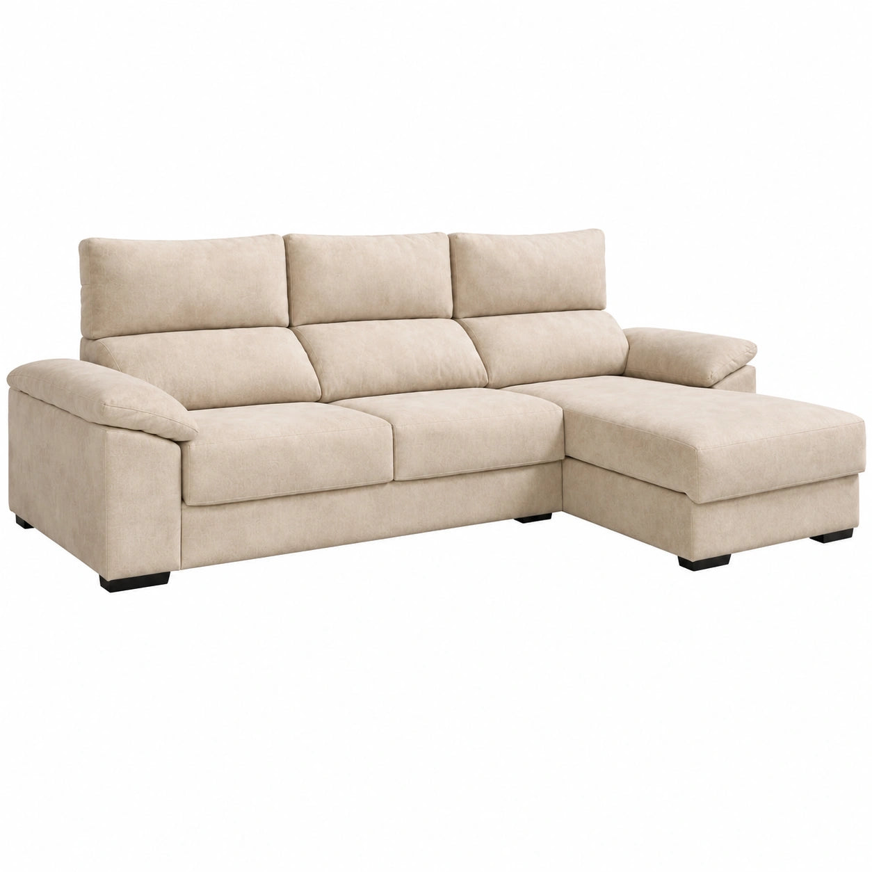 Sofá Chaiselongue Reversible con Arcón en Beige 265x96x148 cm
