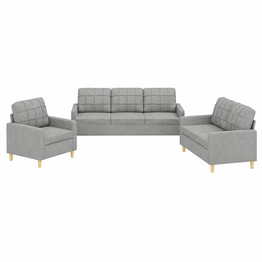Conjunto de Sofás Modernos 3 Piezas con Cojines Tela Gris Claro para Jardín