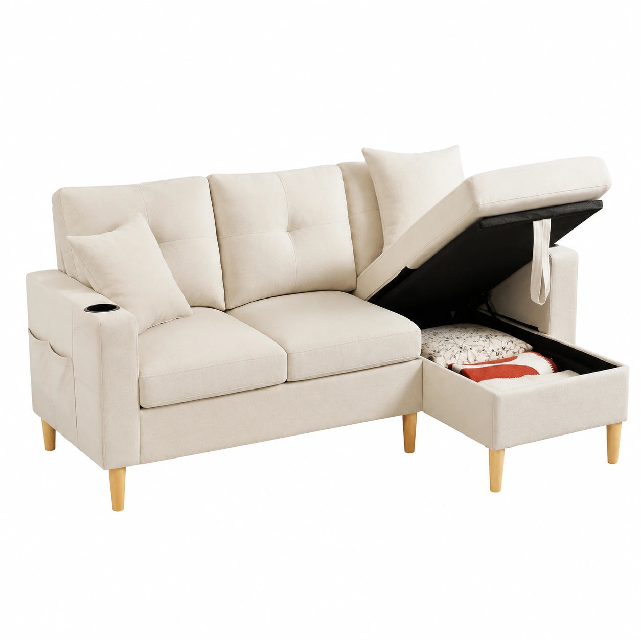Sofá esquinero modular 3 plazas con chaise longue y almacenamiento