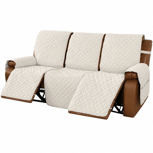Cubre Sillón Reclinable Reversible Antideslizante para Mascotas y Niños, Lavable (Marfil, 3 Plazas, 208 cm)