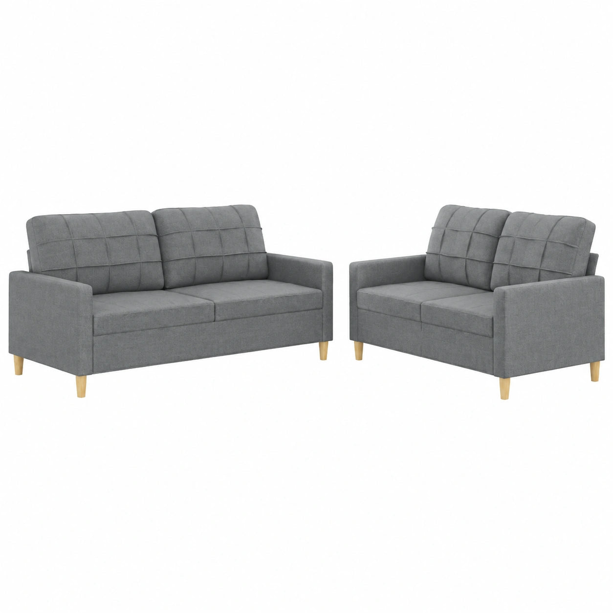 Conjunto de Sofás Modernos de 2 Piezas con Cojines en Tela Gris Claro para Sala y Jardín