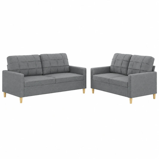 Conjunto de Sofás Modernos de 2 Piezas con Cojines en Tela Gris Claro para Sala y Jardín