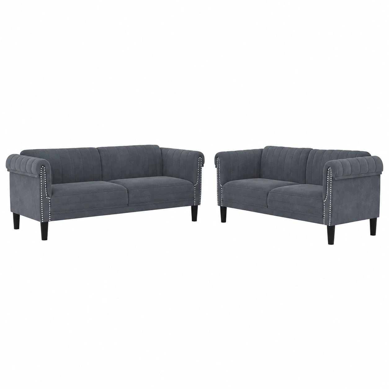 Conjunto de Sofás de Terciopelo Gris Oscuro, Diseño Moderno para Salón y Jardín
