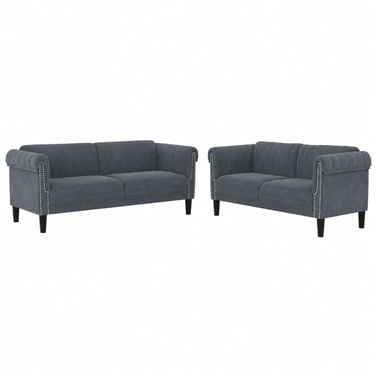 Conjunto de Sofás de Terciopelo Gris Oscuro, Diseño Moderno para Salón y Jardín
