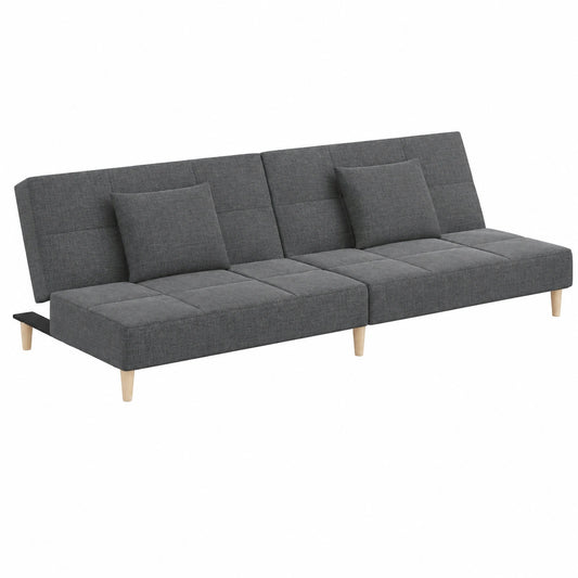 Sofá Cama de Tela Gris Claro de 2 Plazas con Cojines - Modelo 375792
