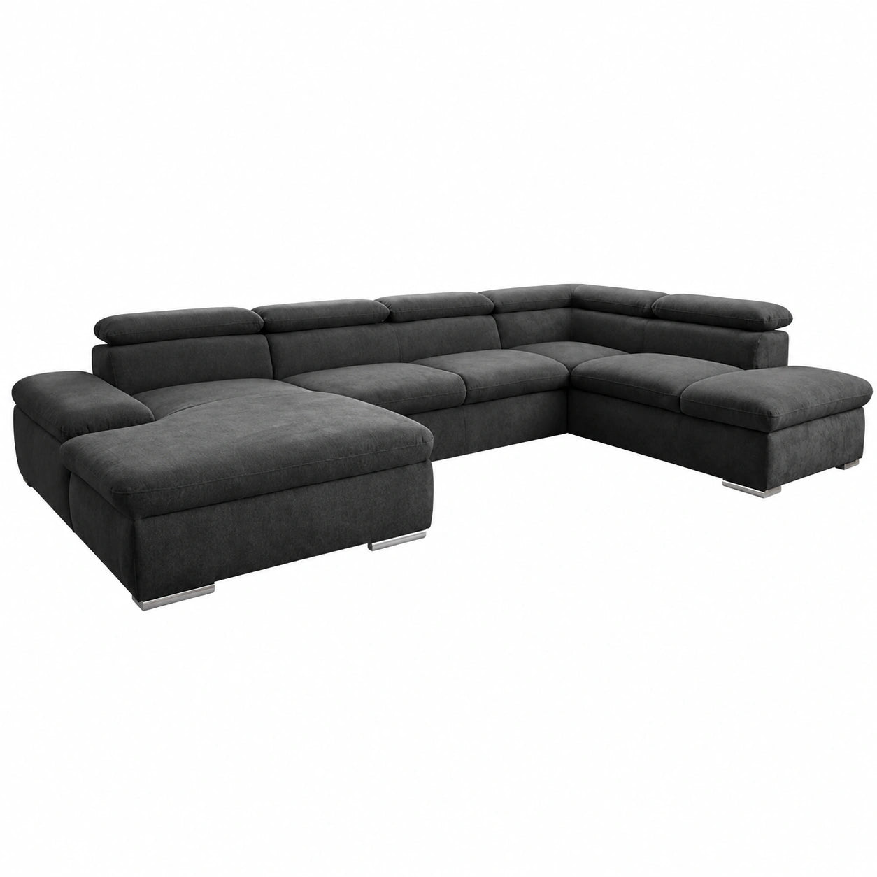 CAVADORE Alkatraz - Sofá Modular en U con Chaise Longue y Función Cama, Color Negro, Ajuste del Respaldo