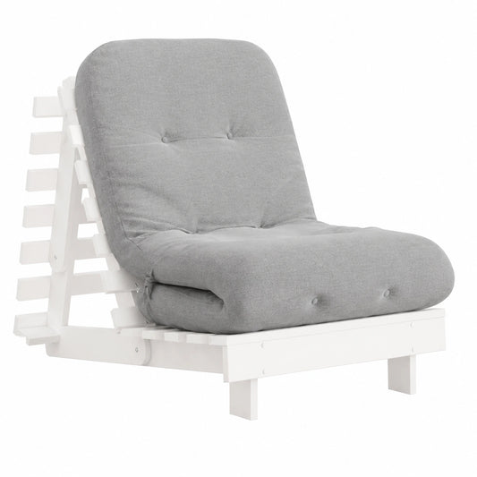 Sofá Cama Futón de Madera de Pino con Colchón Blanco 70x206x11 cm