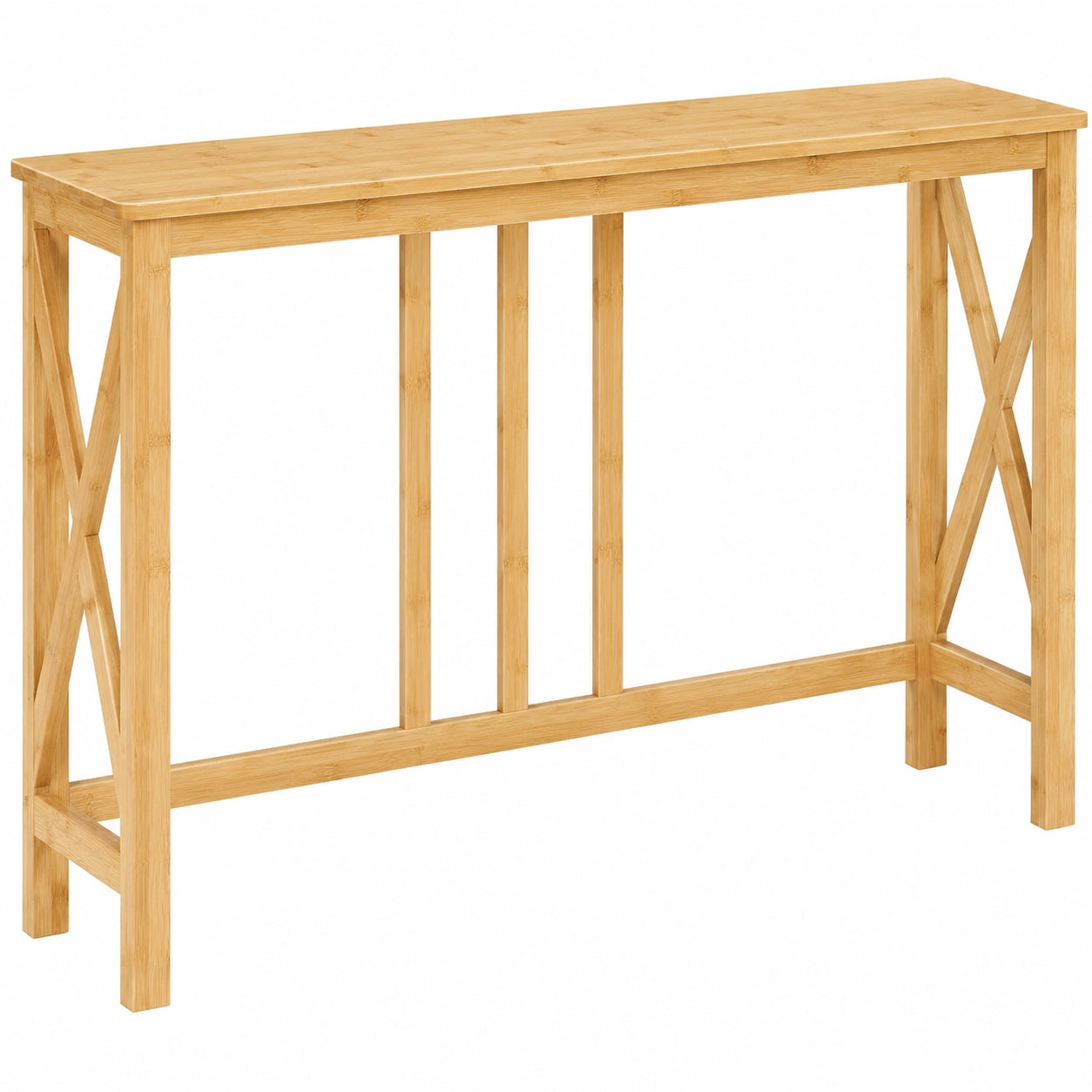 Mesa Consola Estrecha de Bambú para Entrada, Sala de Estar y Pasillo, 100x24x75 cm, Diseño con Marco Lateral en X