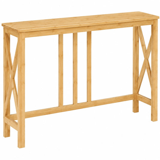 Mesa Consola Estrecha de Bambú para Entrada, Sala de Estar y Pasillo, 100x24x75 cm, Diseño con Marco Lateral en X