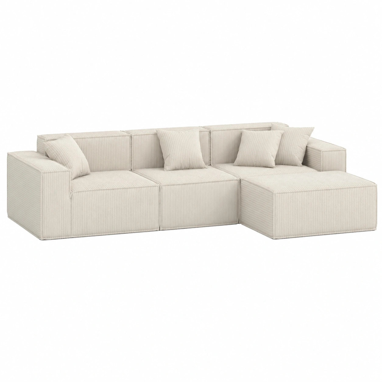 Sofá Modular 3 Plazas con Chaise Longue Pelion, Estilo Contemporáneo, Tejido Cotelé, Tecnología Growtech®, 277x164x65cm, Beige