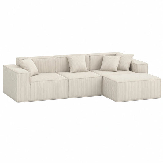 Sofá Modular 3 Plazas con Chaise Longue Pelion, Estilo Contemporáneo, Tejido Cotelé, Tecnología Growtech®, 277x164x65cm, Beige